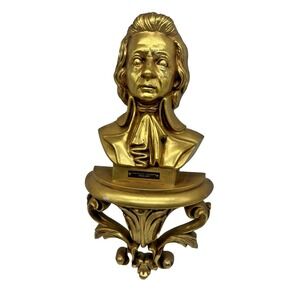 MOZART Bust Vintage Burwood Wall Hanging Gold Gilt Figurine Art Shelf Baroque